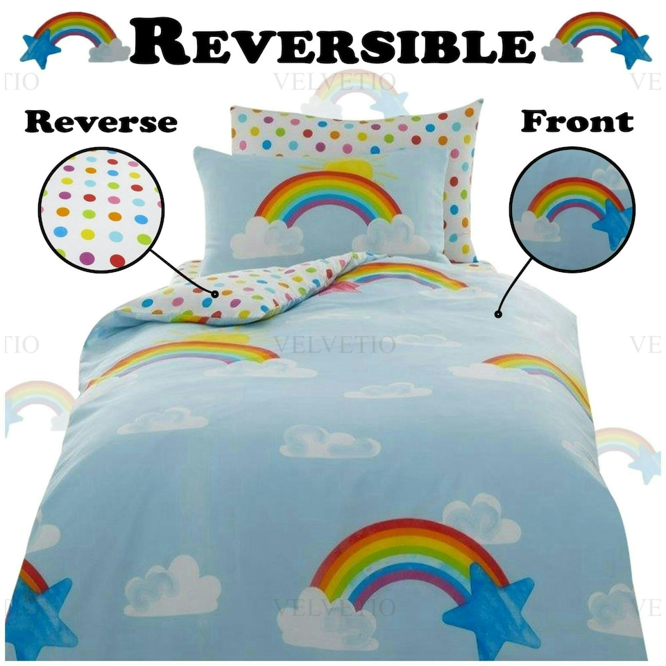 image 1 of VELVETIO Sunny Rainbow Duvet Cover Set Luxury Kids Printed Beddings Multi | Double