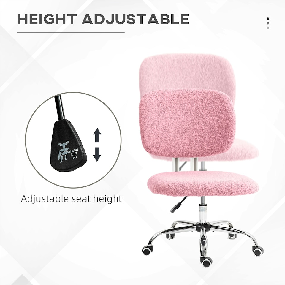 image 1 of Vinsetto Fluffy Home Office Chair with Adjustable Height, Armless, Pink