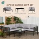 image 3 of Outsunny 5 Seater Garden Corner Sofa Set, 4 Pieces Metal Garden Furniture Set with Loveseats, Glass Top Coffee Table, Breathable Mesh Pocket, Outdoor Conversation Furniture with Cushions, Light Grey