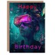 image 1 of Cyberpunk Woman Gamer VR Neon For Him Birthday Card