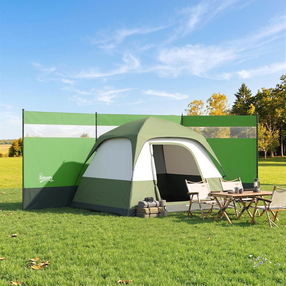 image 1 of Outsunny Camping Windbreaks with Clear Windows and Carry Bag | Green | Army Green | 440 x 140 cm
