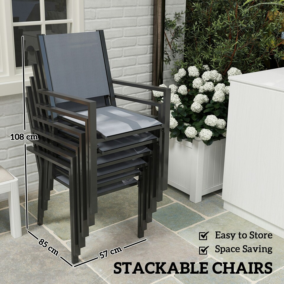 image 1 of Outsunny 7 Piece Garden Dining Set, Outdoor Furniture w/ 6 Stackable Chairs