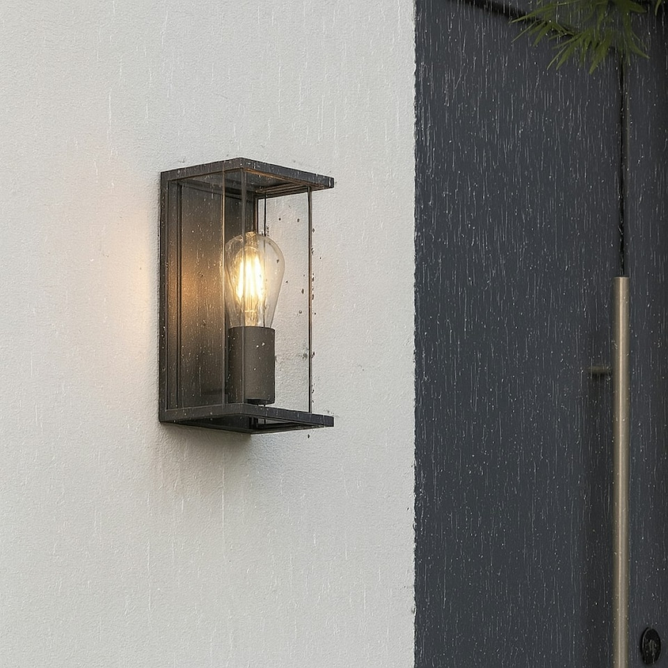 image 1 of CGC ADRIANA Anthracite Grey E27 Outdoor Wall Light Lantern Clear Diffuser IP54 Grey