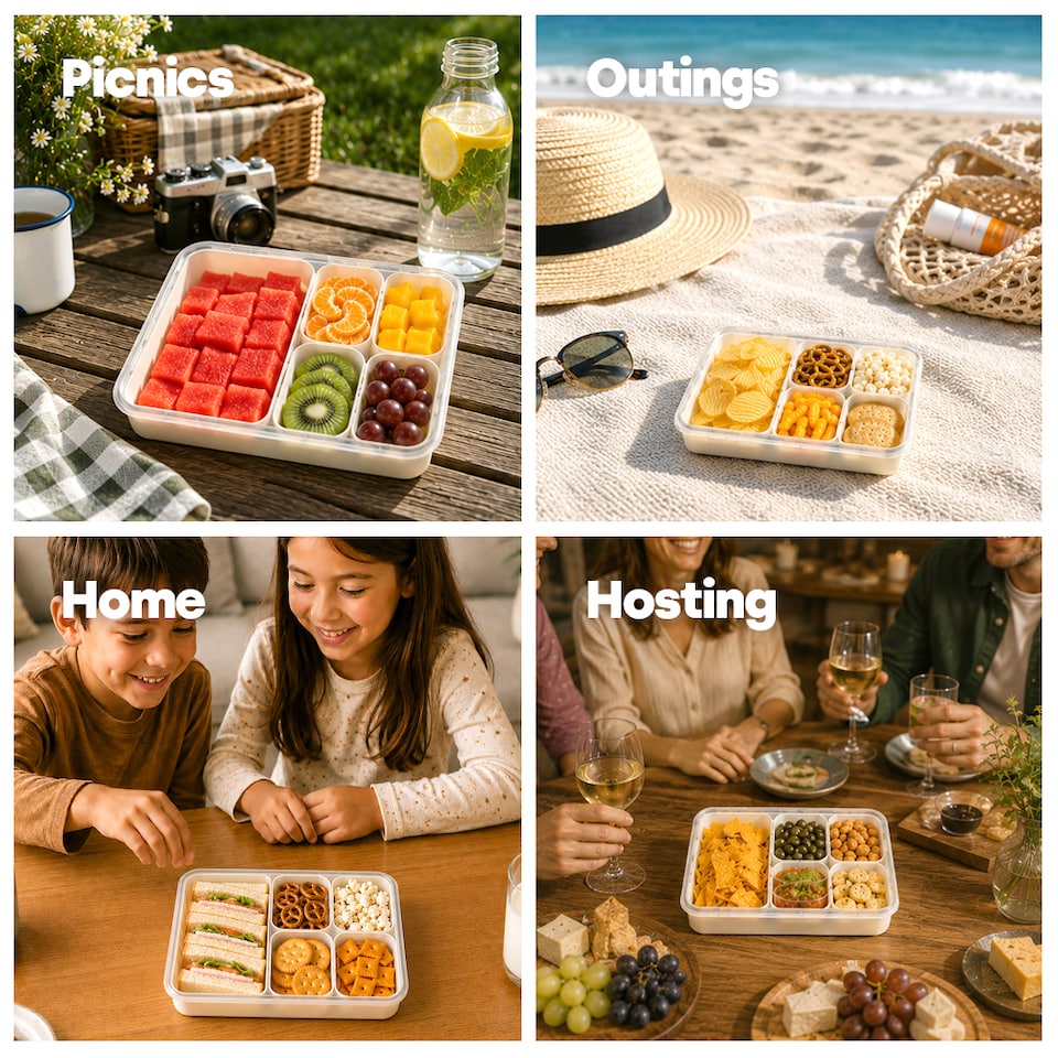 image 1 of Snack Box with 5 Removable Trays Snap Lock Airtight Lid