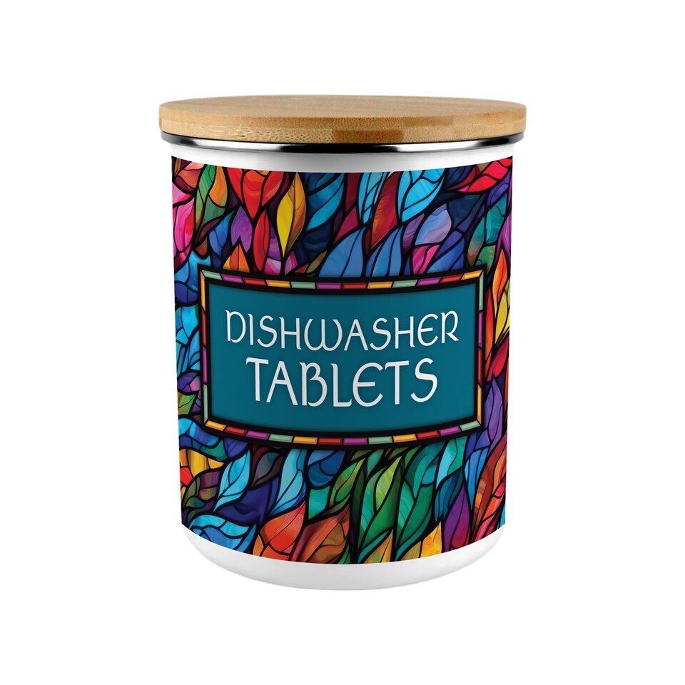 image 1 of Stained Glass Print Dishwasher Tablets Storage Tin