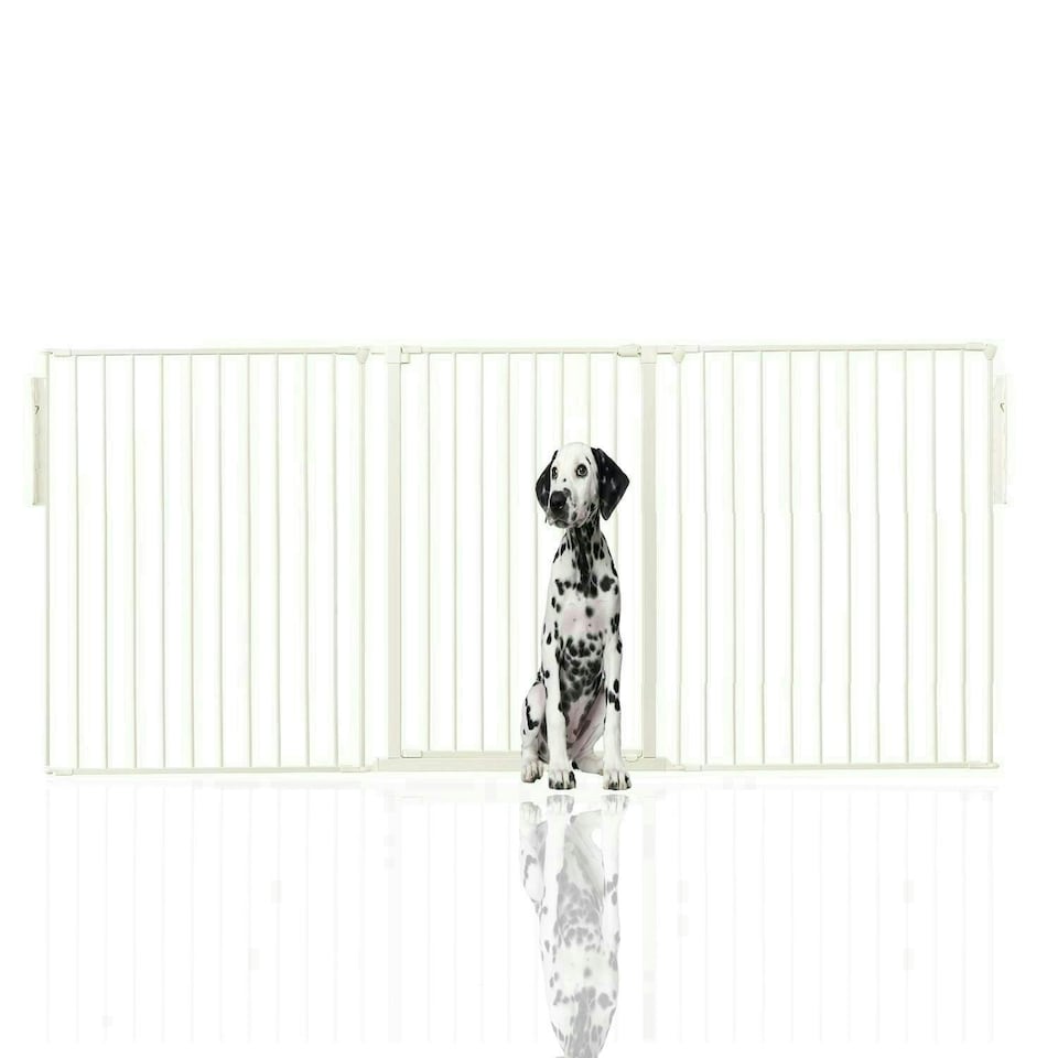 image 1 of Bettacare Premium Extra Tall Multi Panel Flexible Dog Barrier, up to 226cm Wide, White, 105cm Tall, Dog Barrier for Pets Dogs and Puppy White