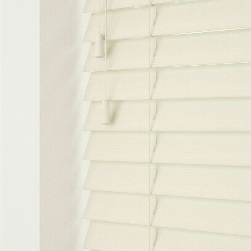 image 1 of 170cm Misty White Smooth Finish Faux Wood Venetian Blinds with Strings (120cm Drop) White | White