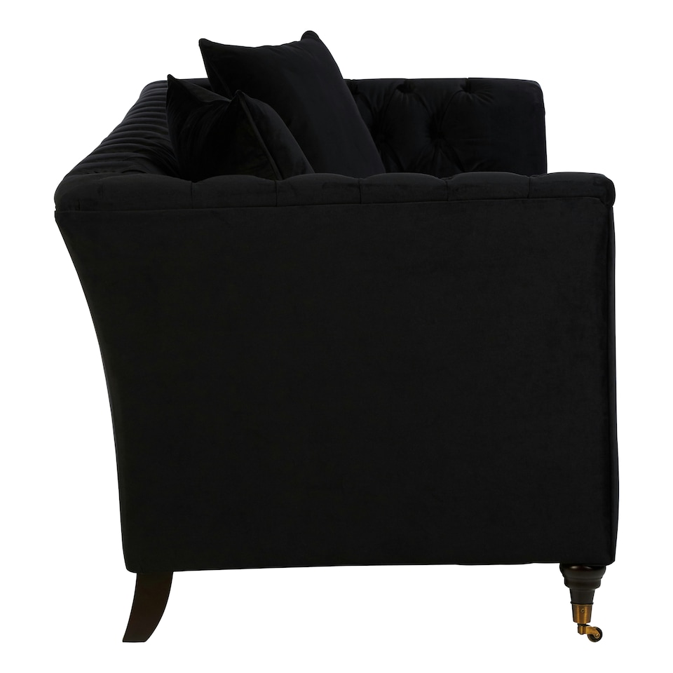 image 1 of 3 Seat Button Tufted Onyx Sofa,Settee With Wooden Legs,Chesterfield Sofa With Matching Cushions,Lounge Sofa Black