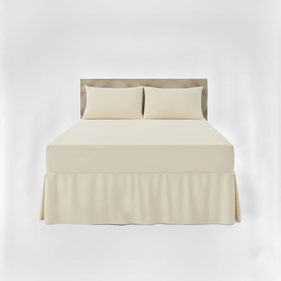 image 1 of Fitted Valance Bed Sheet Polycotton Mattress Cover And Frill Easy Care | Cream | Double