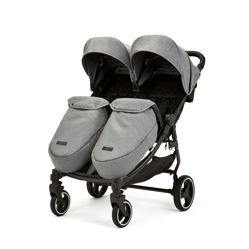 image 1 of Venus Max Double Stroller - Birth to 15kgs (Approx. 3 Years), Compact, Lightweight, Foldable Twin Pushchair,  2 Quilted Footwarmers & Rain Cover (Space Grey)
