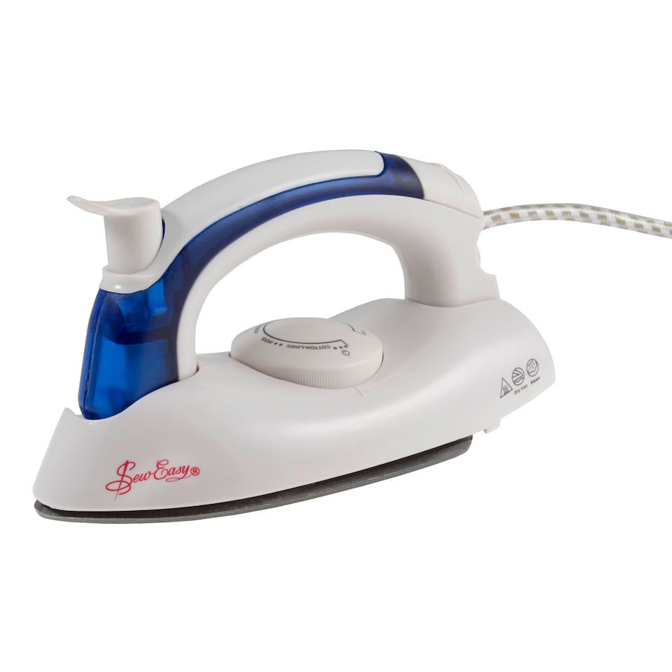 image 1 of Sew Easy Travel Steam Iron - 700W Compact Portable Iron with Fold-Down Handle & Non-Stick Soleplate
