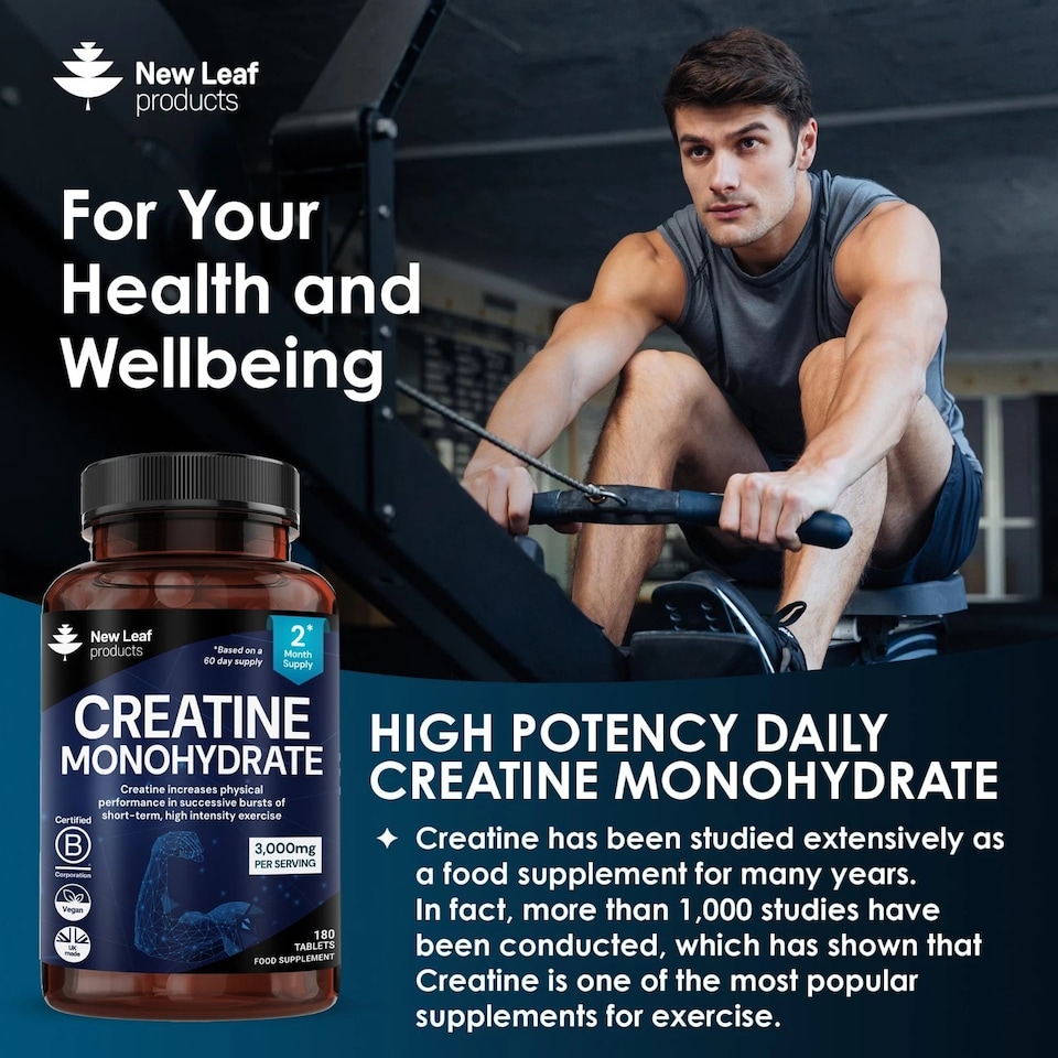 image 1 of New Leaf Creatine Monohydrate Tablets 3000mg P/S, 2-months Supply