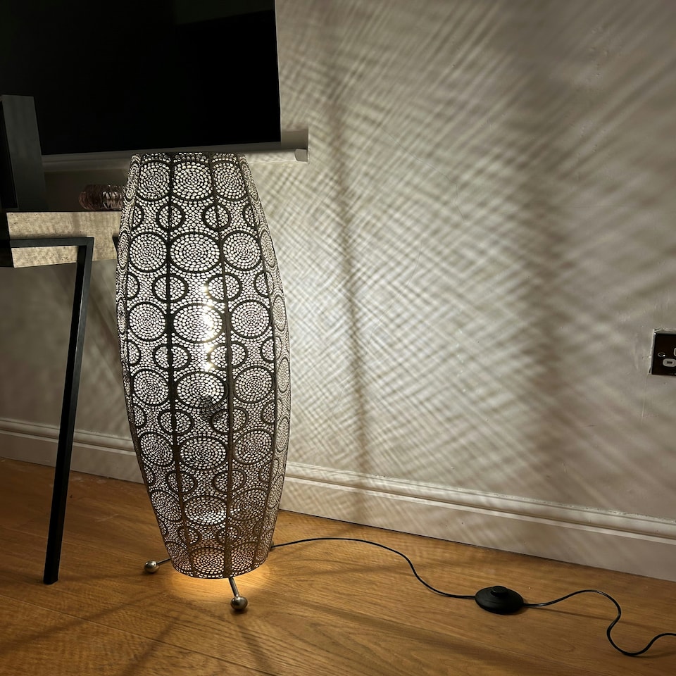 image 1 of Aziza Moroccan style Satin Nickel Floor Lamp Silver