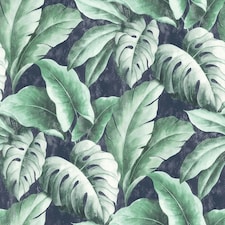 Sample of Tropicana Floral Leaf Wallpaper in Navy Multi