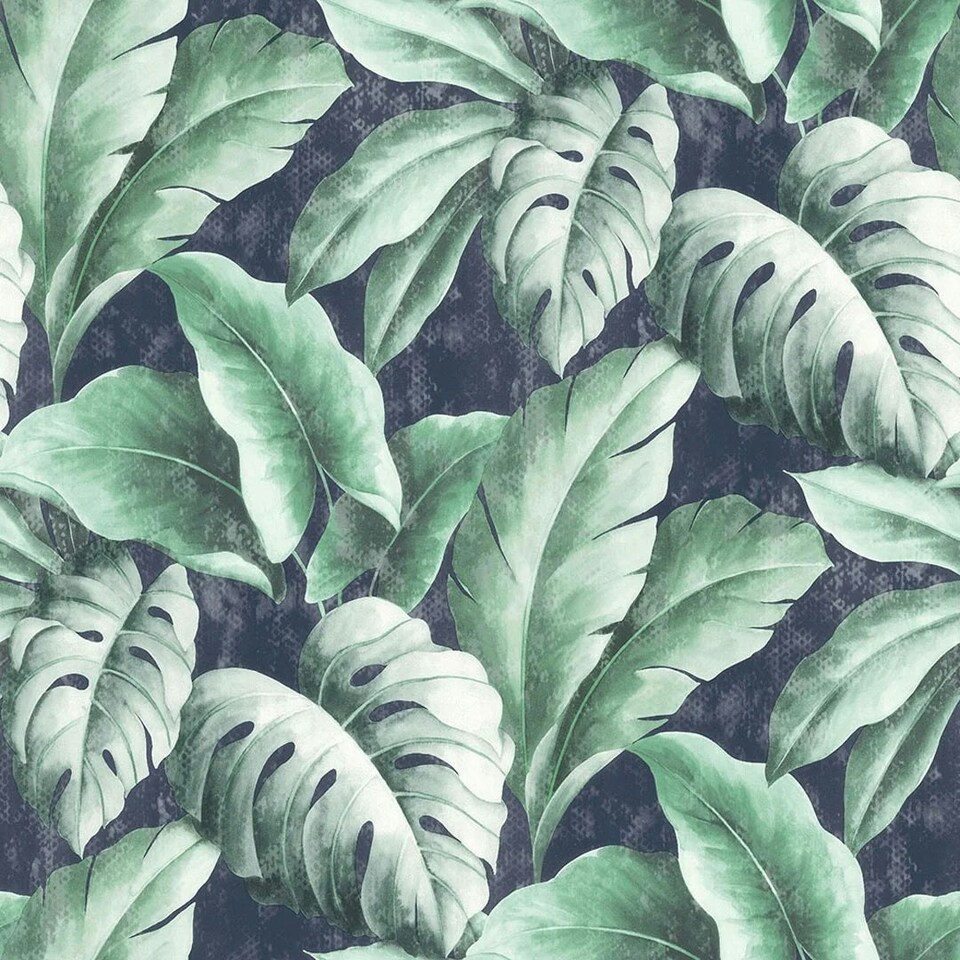 Sample of Tropicana Floral Leaf Wallpaper in Navy Multi