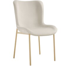 Dining Chair Tessa - ergonomic high backrest, slim steel legs, soft fabric | Cream | Velvet look beige/gold | 1