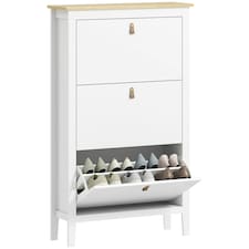 HOMCOM 3 Drawer Shoe Cabinet with Flip Doors for Hallway, Entryway White | 80W x 24D x 131H cm