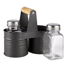 GEEZY Salt And Pepper Shakers Glass Condiment Pots Grey Set Of Two