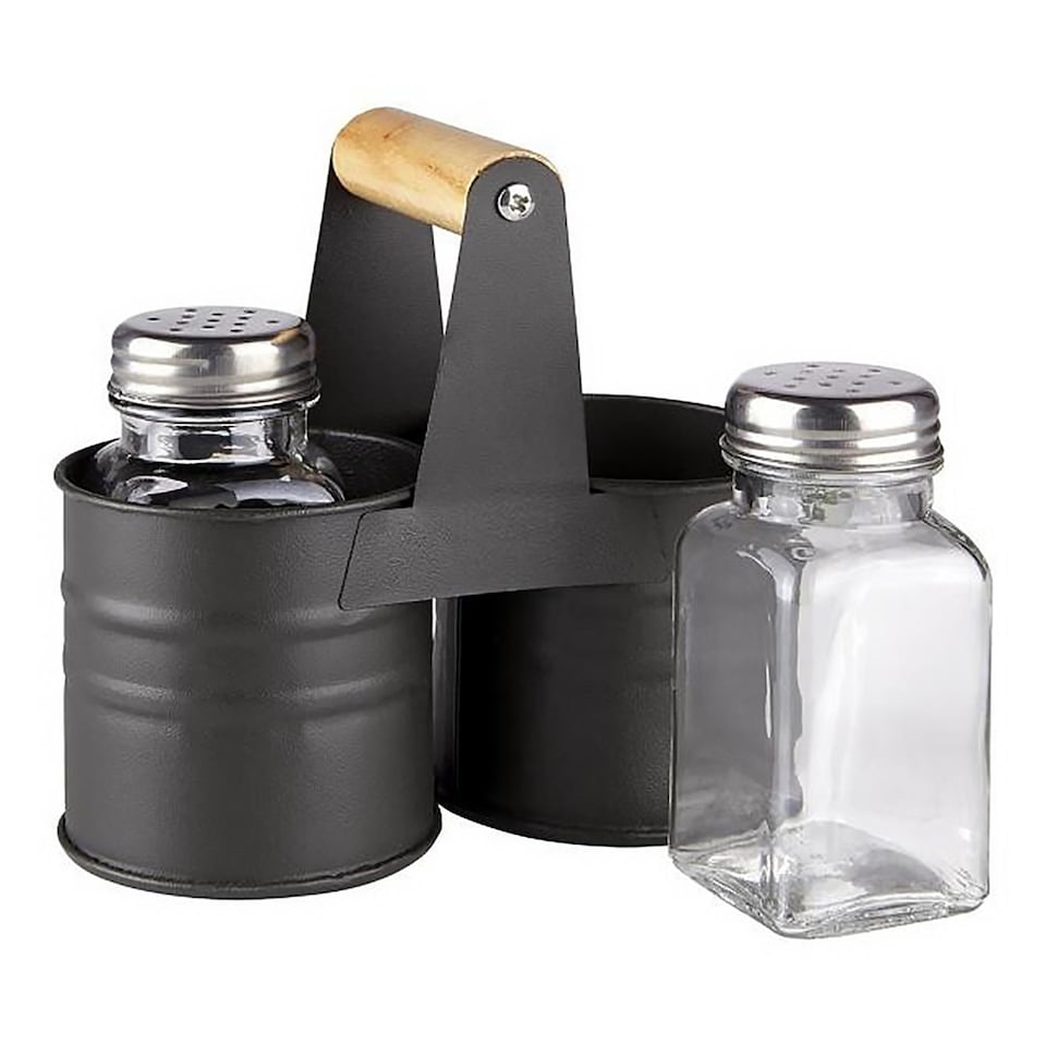 image 1 of GEEZY Salt And Pepper Shakers Glass Condiment Pots Grey Set Of Two