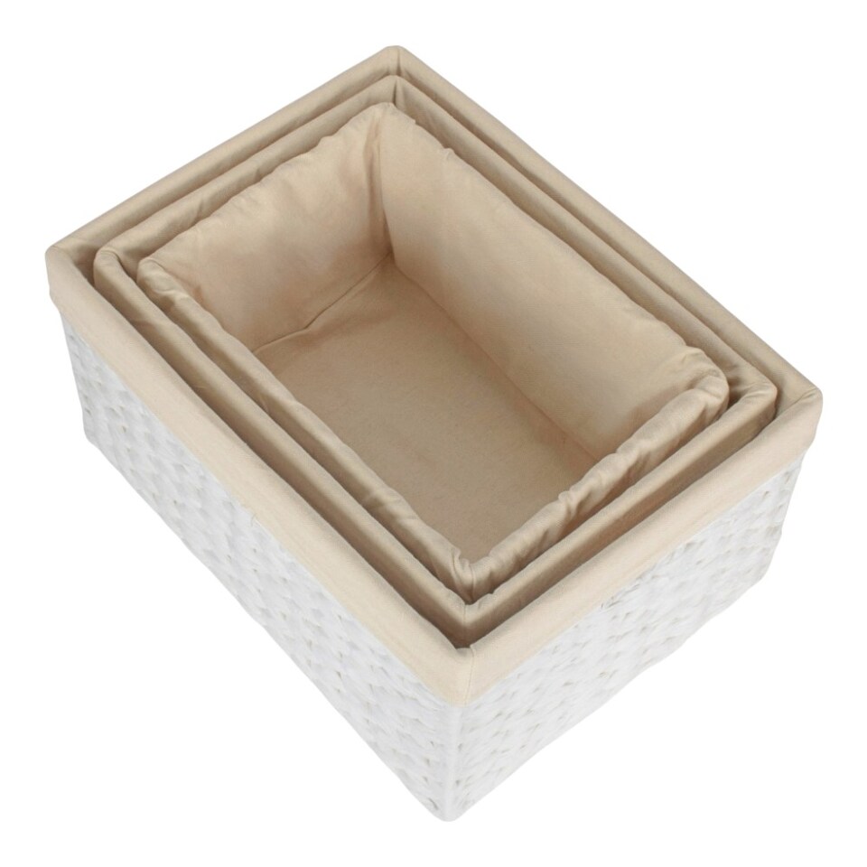 image 1 of Set of 3 Paper Rope Rectangular Storage Basket with White Cotton Lining | White | White | Not provided