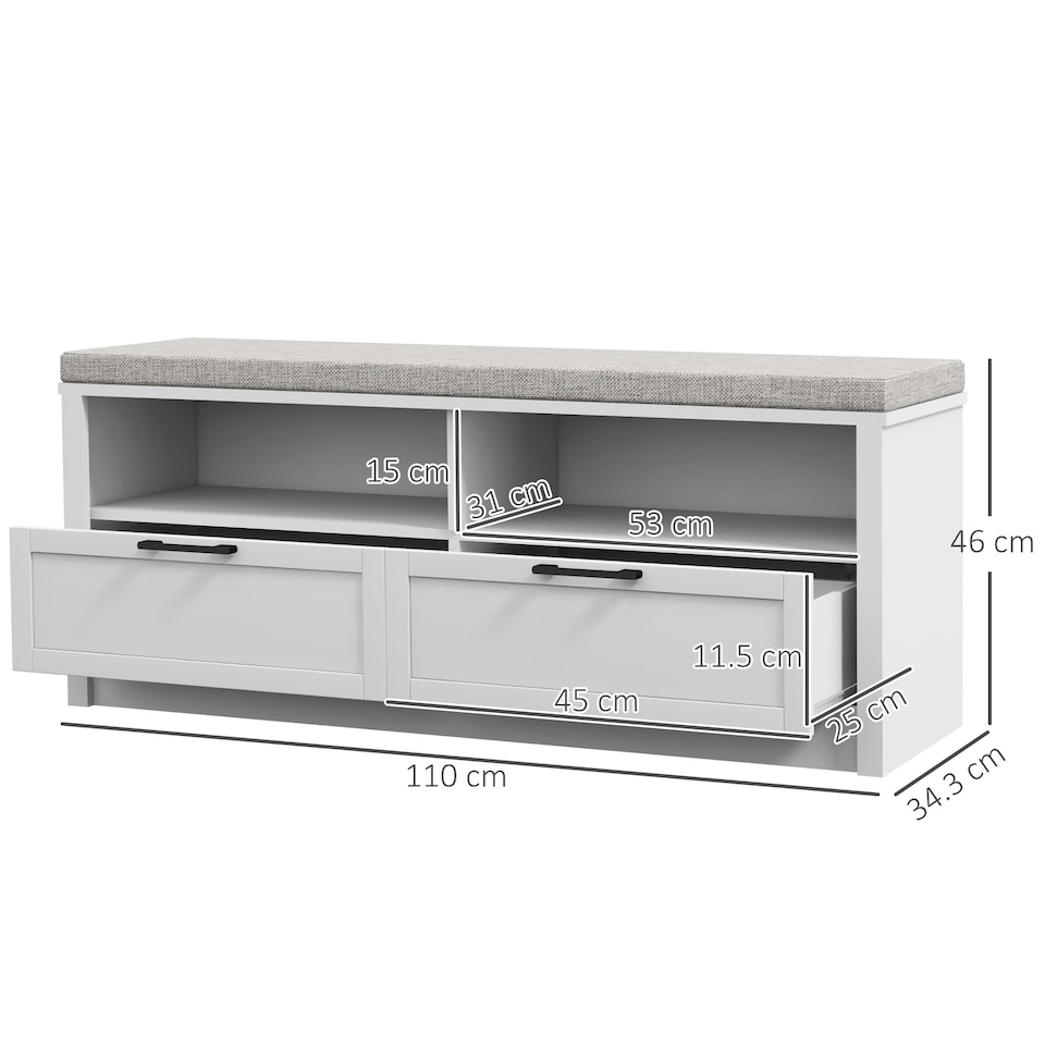 image 1 of HOMCOM Shoe Bench with Removable Cushion, Open Compartments and Drawers