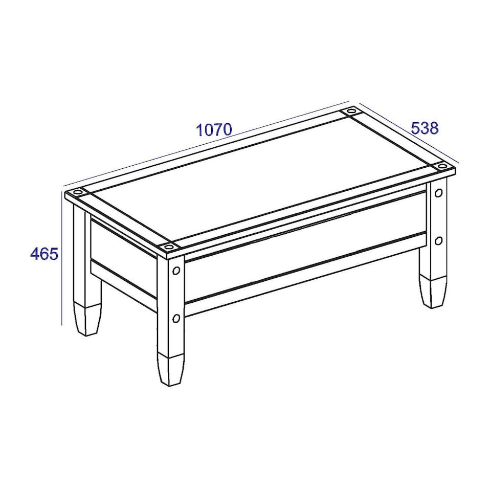 image 1 of Corona Antique Wax Open Coffee Table - Sturdy Chunky Legs with Decorative Metal Pins | Brown | Antique Wax | One Size | 1