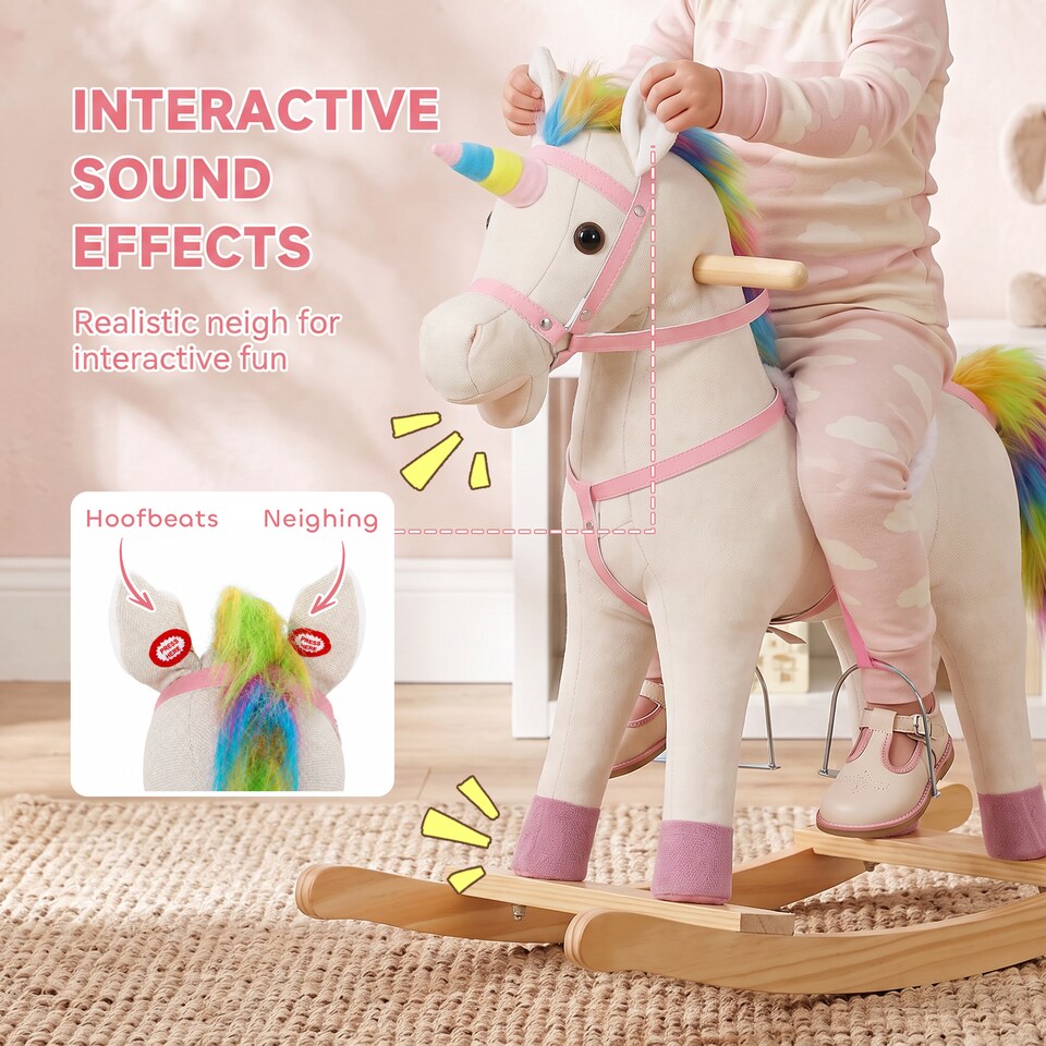image 1 of AIYAPLAY Unicorn Rocking Horse with Sound for 1-3 Years, Cream White