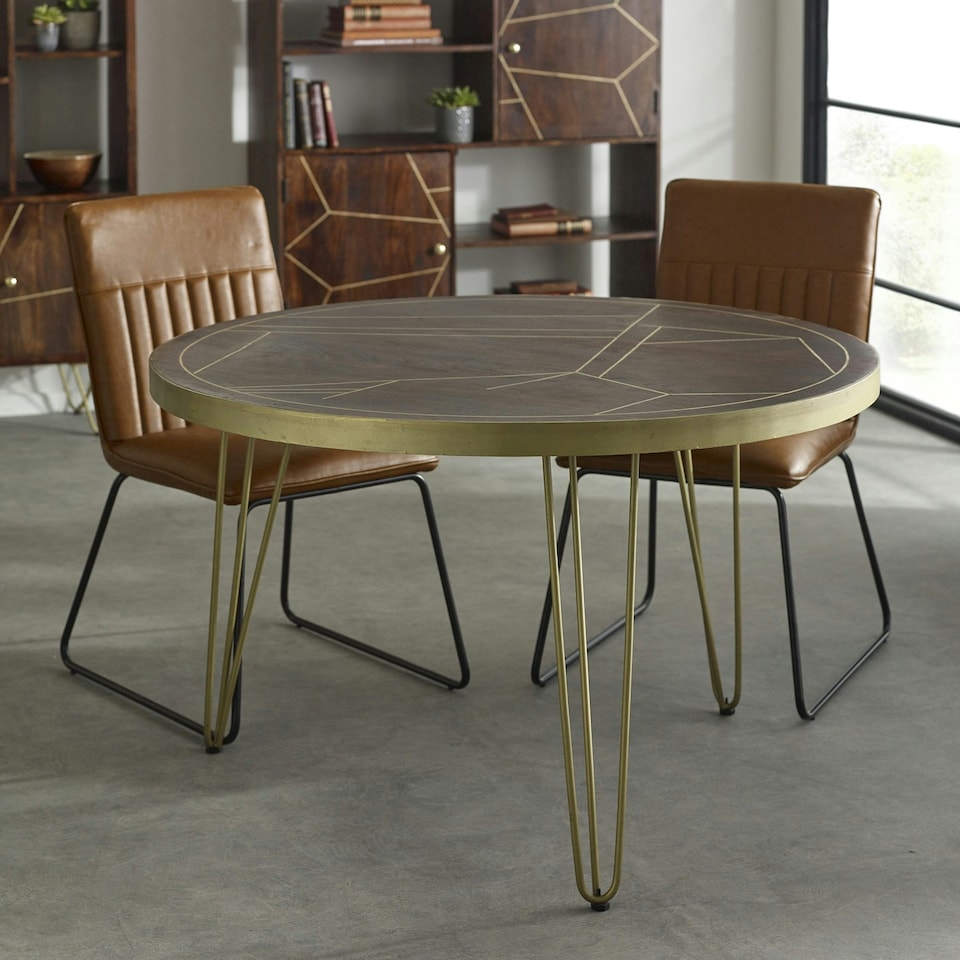 image 1 of Dark Gold Round Dining Table