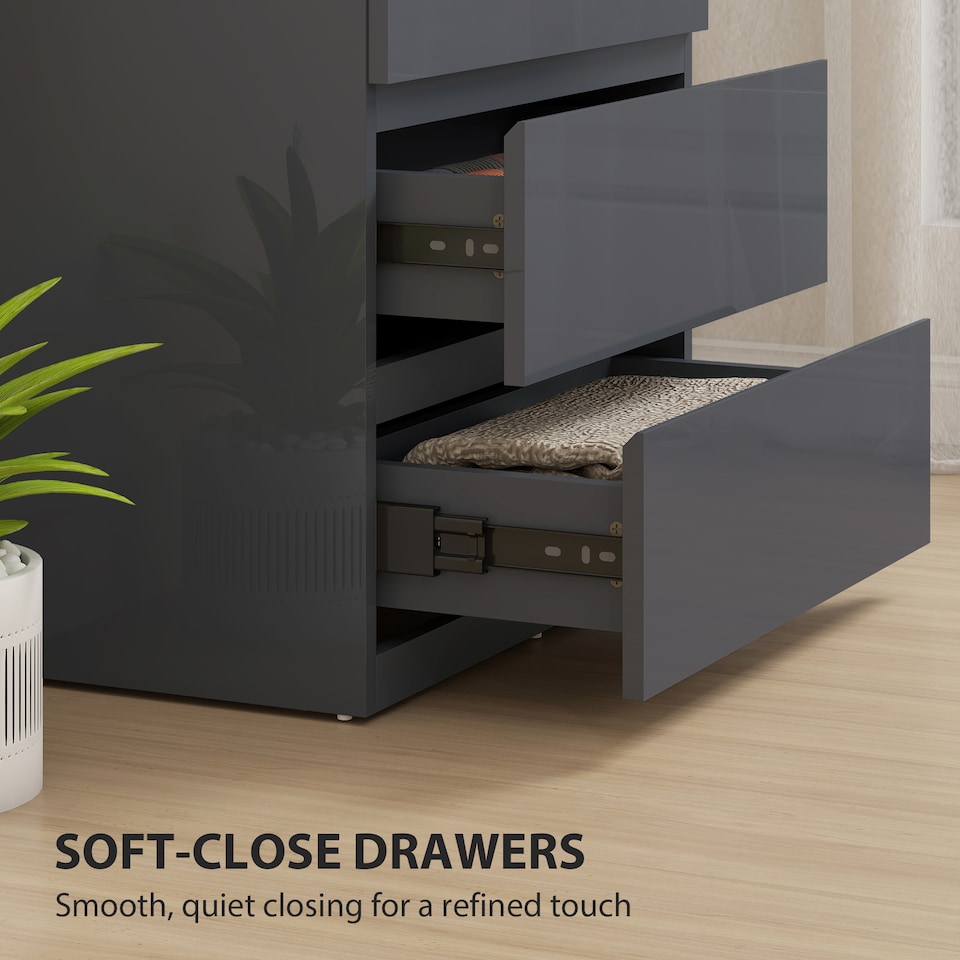 image 1 of HOMCOM Chest of Drawers, Modern 4 Drawer Dresser with Soft Closing Mechanism for Bedroom, High Gloss Grey