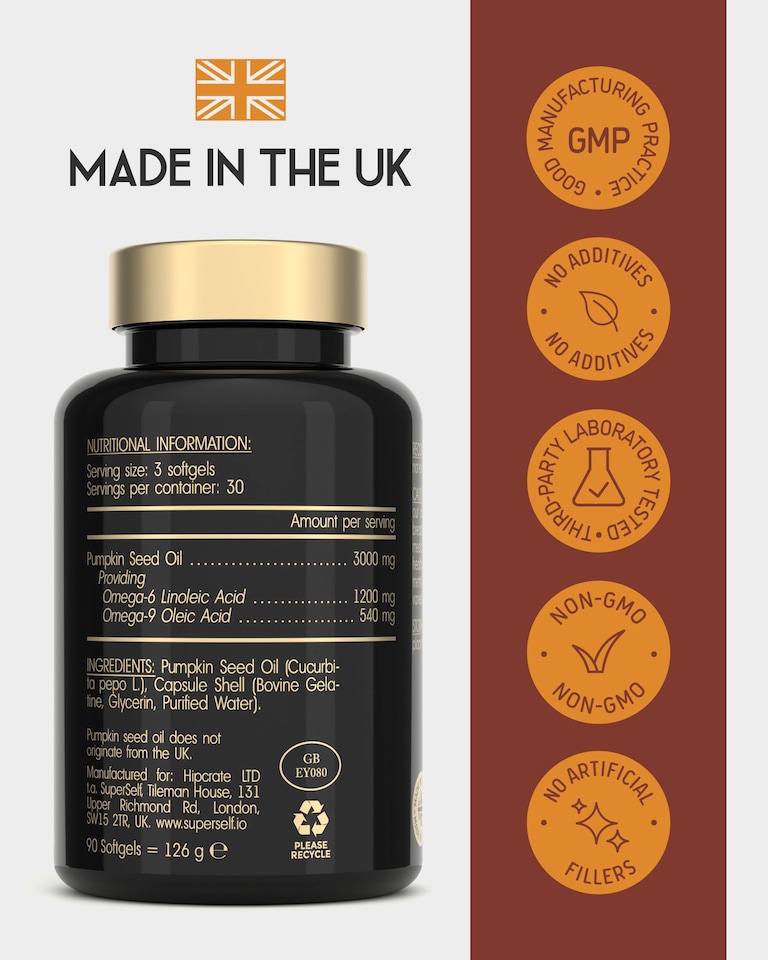 image 1 of SuperSelf Pumpkin Seed Oil 3000mg Cold Pressed 90 Softgels