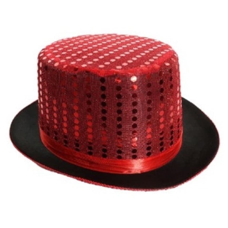 image 1 of Pack of 6 Red Sequin Top Hat Red | One Size