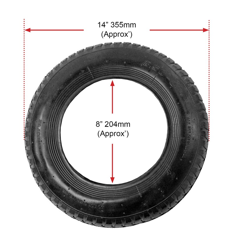 image 1 of SPARES2GO Tyre 3.50-8 Wheelbarrow Scooter Trolley Trailer Cart Pneumatic Innertubes x 2