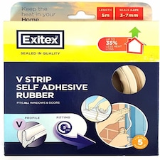 Exitex Self Adhesive V Strip Seal 5m Draught Proofing Rubber (White) | White | White