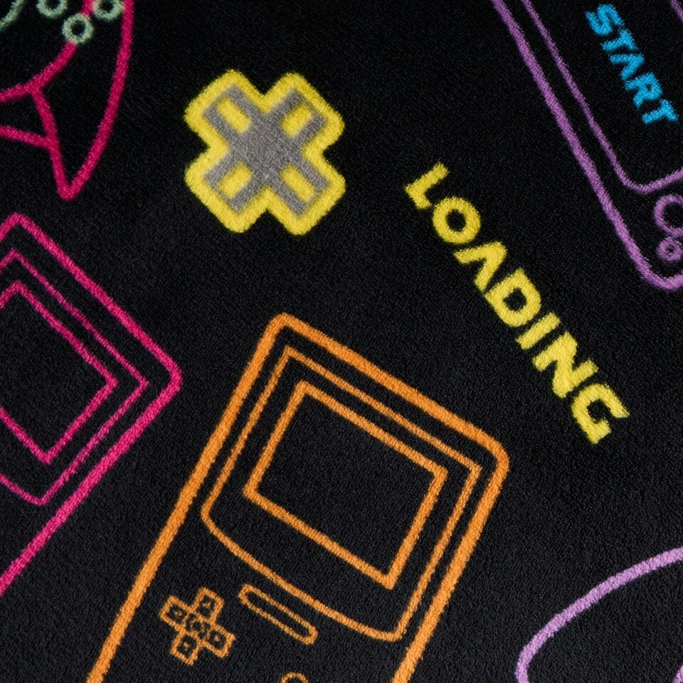 image 1 of OHS Kids Gaming Soft Fleece Sherpa Reverse Over Bed Blanket Throw, Black - 100x120cm