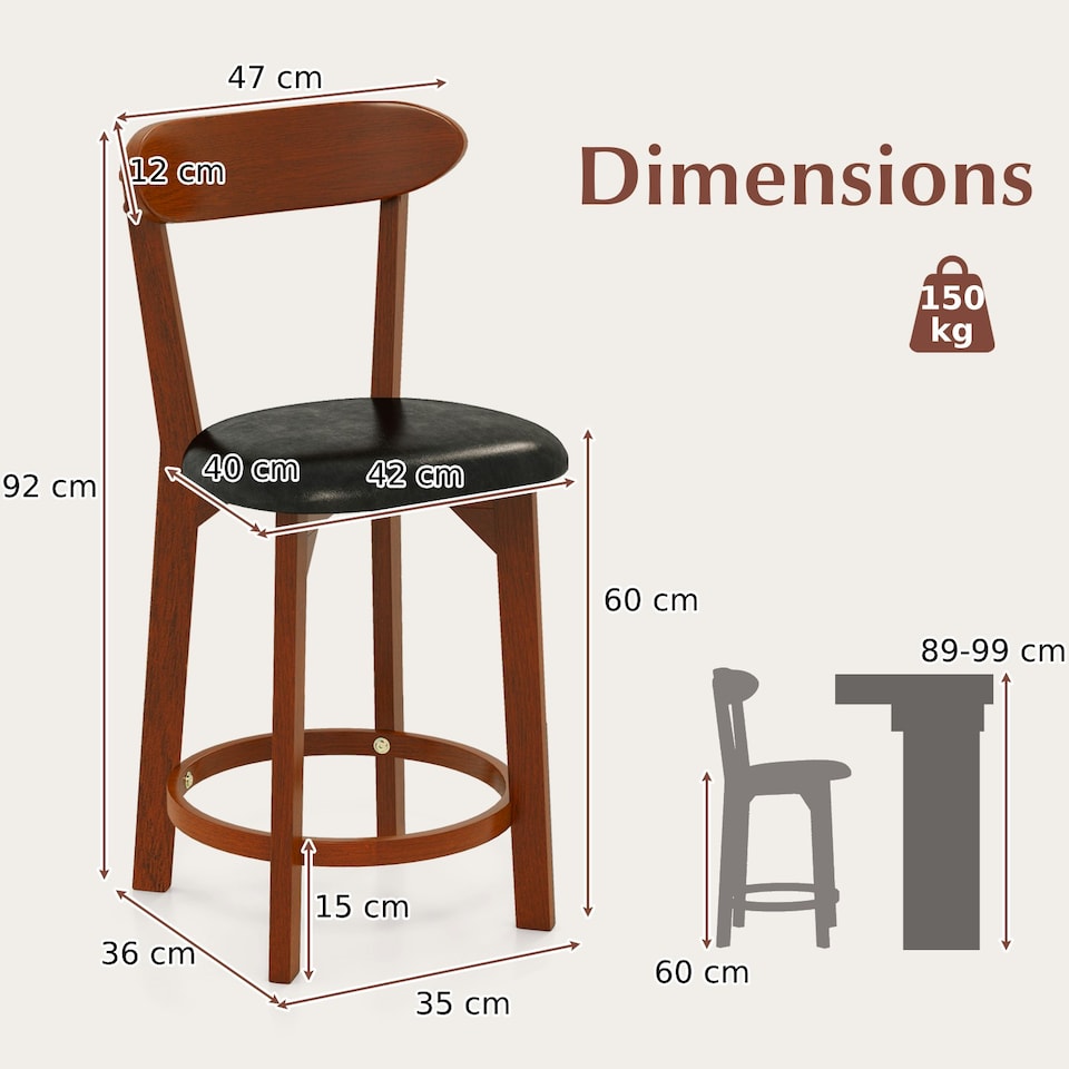 image 1 of COSTWAY Bar Stools Set of 2 Upholstered Kitchen Stools 60cm Brown