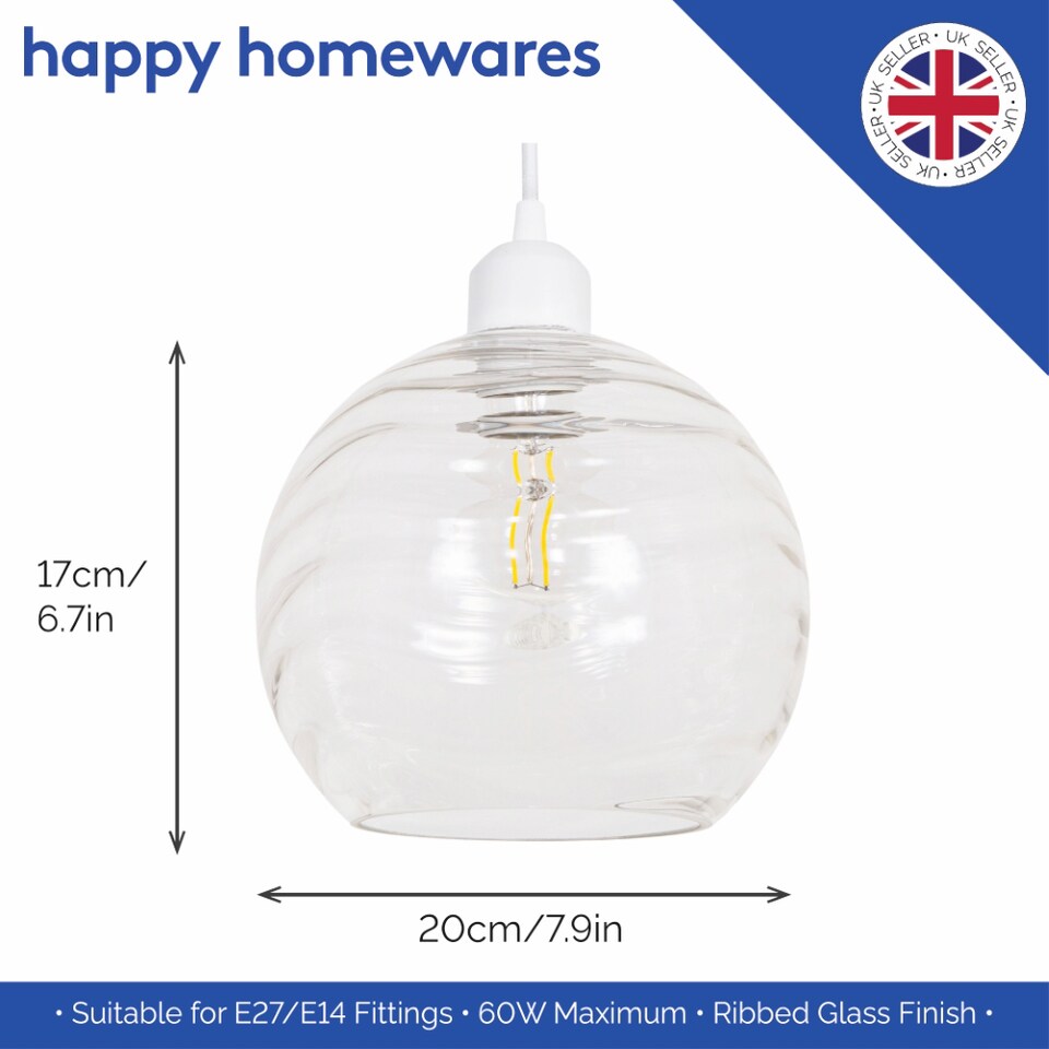 image 1 of Modern Designer Clear Circular Ribbed Glass Non Electric Pendant Lamp Shade | Clear