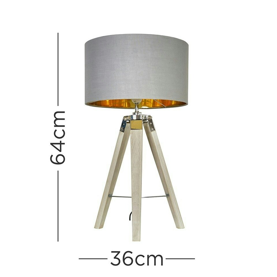 image 1 of ValueLights Clipper Tripod Painted Black Table Lamp with Medium Grey Drum Shade and LED Bulb | Black