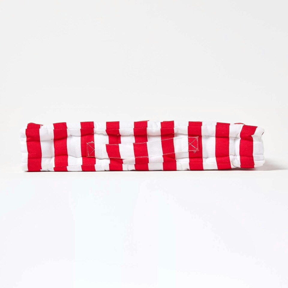 image 1 of Homescapes Cotton Red Thick Stripe Floor Cushion - 50 x 50 cm | Red | 50 x 50 cm