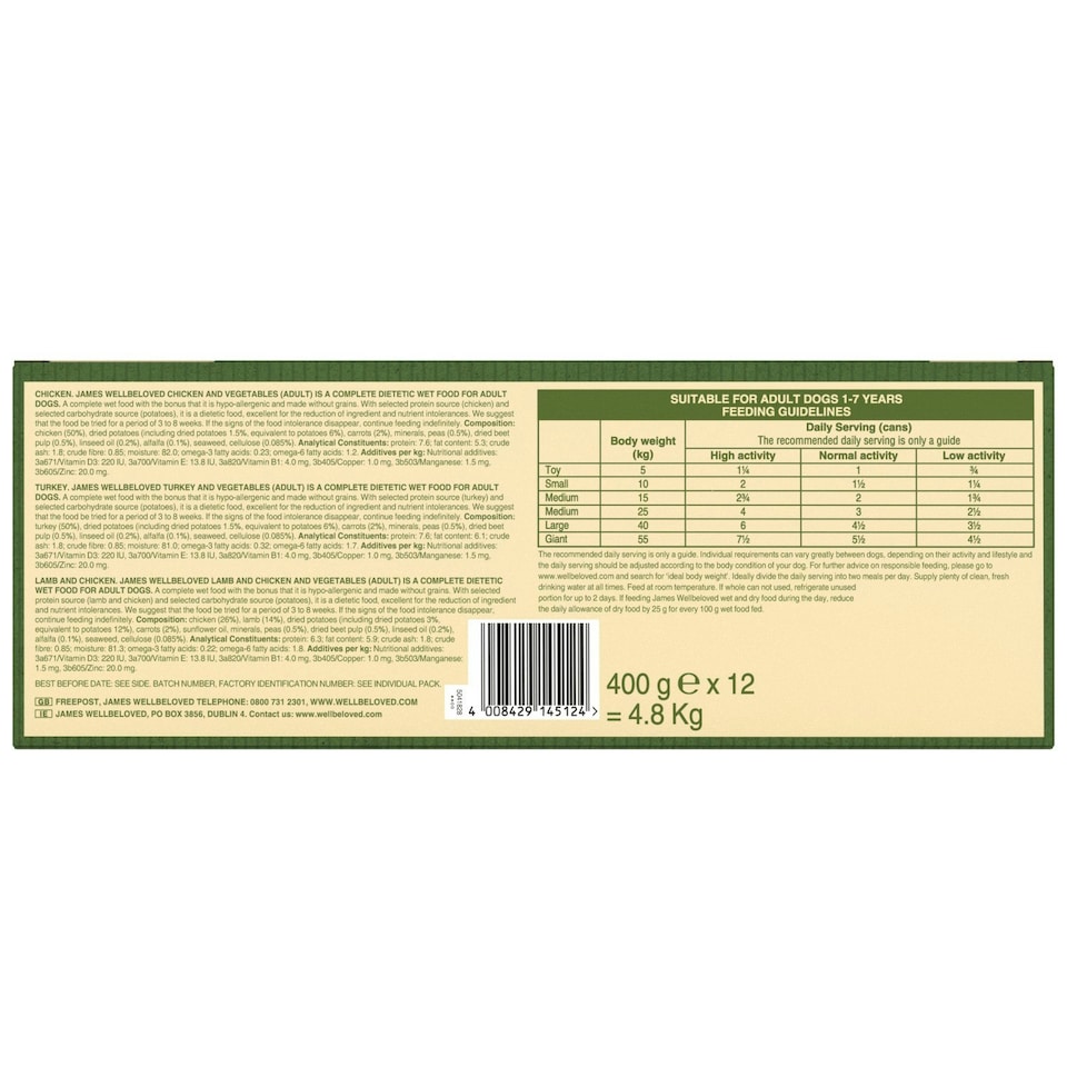 image 1 of James Wellbeloved Grain Free Adult Wet Dog Food Tins Turkey, Lamb & Chicken 12 x 400g