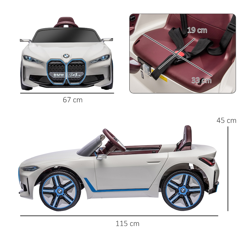 image 1 of HOMCOM BMW i4 Licensed 12V Electric Car for Kids, Kids Electric Ride-on with Remote Control, Suspension Wheels, Music, Horn, Lights, MP3 Slot, Portable Battery, for Ages 3-6 Years - White