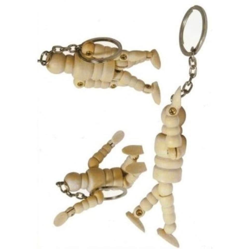 image 1 of 3 x 2.5" Keyring Wooden Lay Manikin for Artists - Male Art Figure Craft Moveable Key Ring