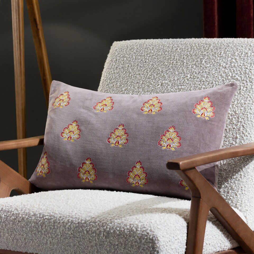 image 1 of Paoletti Embroidered Cushion, Taupe, 40 x 60cm