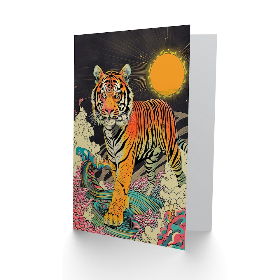 image 1 of Psychedelic Sun Mystic Tiger Trippy Arty Birthday Card