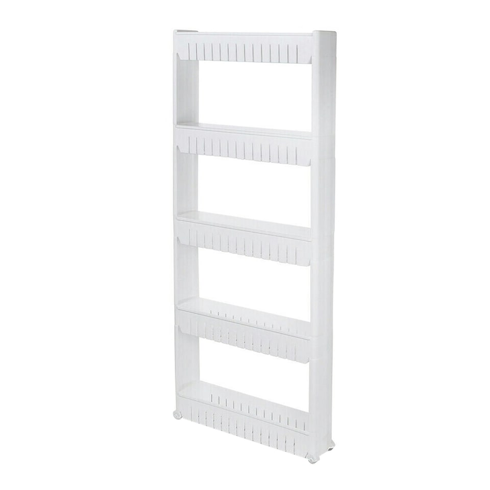 image 1 of 5 Tier Slim Slide Out Kitchen Trolley Storage Shelf & Organizer Rack White | White