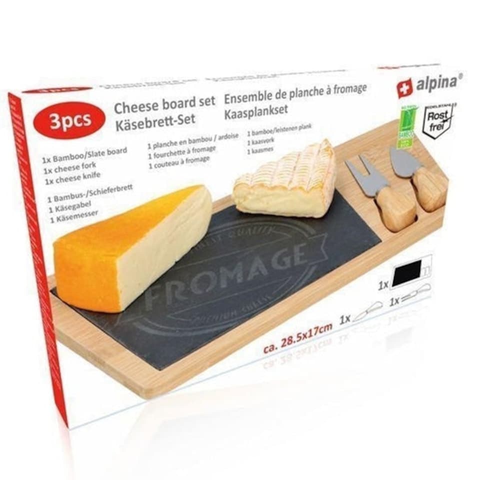 image 1 of Bamboo Wooden Cheese Board Set Fork Knives Kitchen Slate Christmas Present Gift N/A