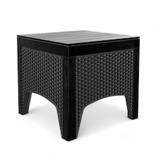 Rattan Effect Square Garden Side Table - Black