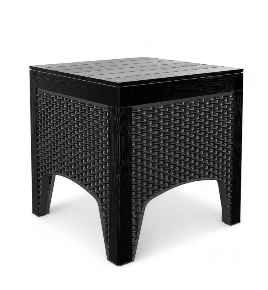 image 1 of Rattan Effect Square Garden Side Table - Black