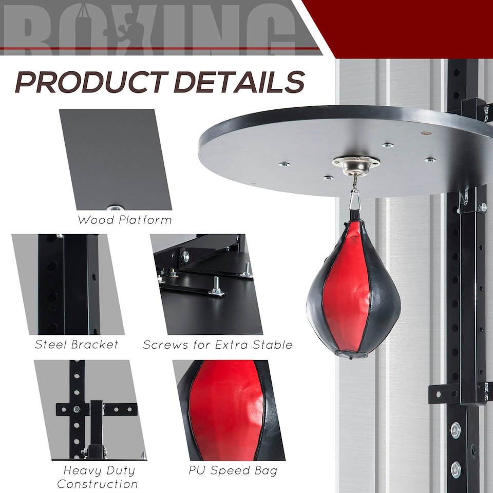 image 1 of HOMCOM Speed Bag Platform Speedball Frame Set Training Punching Boxing Workout Black