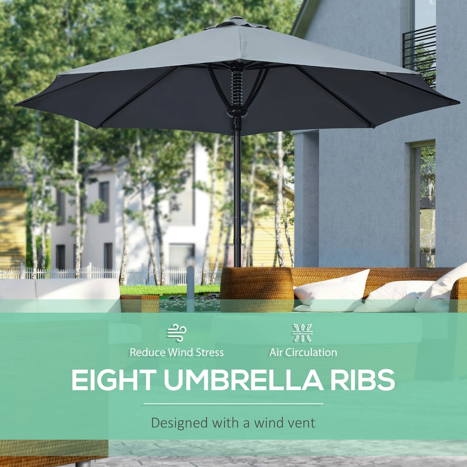 image 1 of Outsunny Outdoor Market Table 3(m) Parasol Umbrella Sun Shade with 8 Ribs, Grey