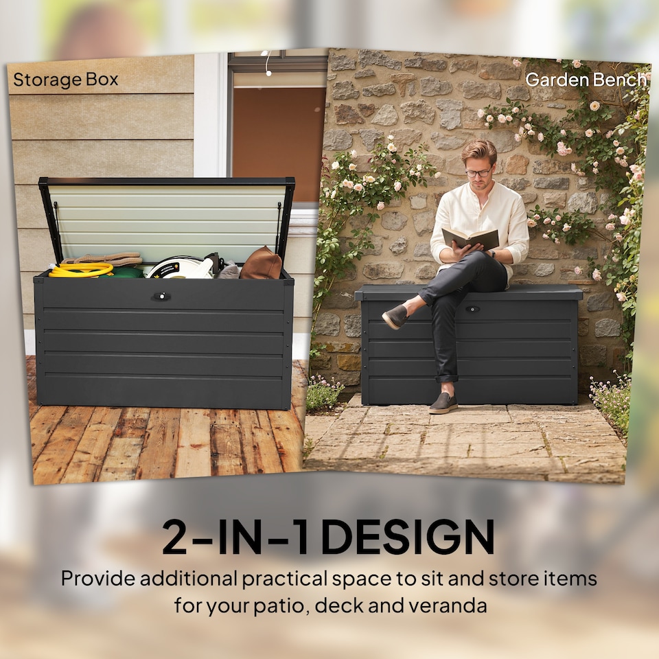 image 1 of Outsunny 311L Garden Storage Box, Waterproof Outdoor Storage Box for Tools | Grey